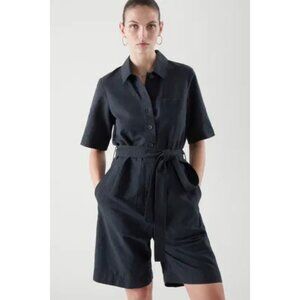 COS Linen Belted Utility Playsuit Romper in Navy Size 36